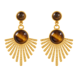 Clip oorbellen Golden Sun bruin goudkleurig