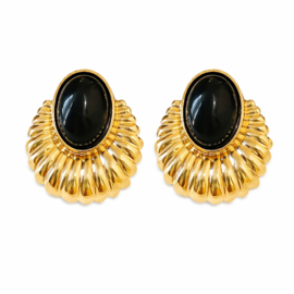 Goudkleurige clipoorbellen met zwarte steen
