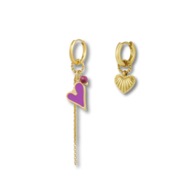 Oorbellenset Golden Heart & Purple Charm