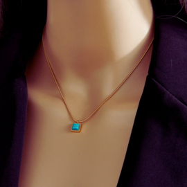 Gouden Ketting Turquoise Stone Square