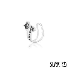 Zilveren Ear Cuff Dubbel Zwarte Steentjes