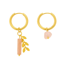 Earparty leafs en pink stones