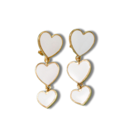 Clip Oorbellen triple hearts white