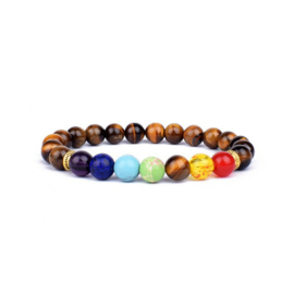 Zeven chakra's armband tijgeroog