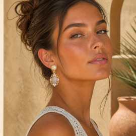 Clipoorbellen Parel & Roze Steen – Statement