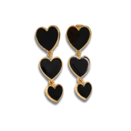 Clip Oorbellen triple hearts zwart