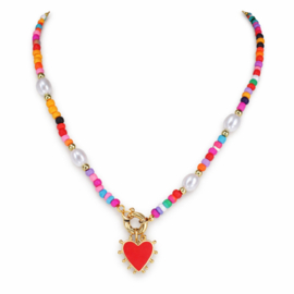 Kralenketting hartje parels goudkleurig