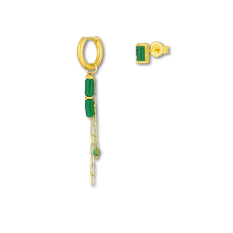 Groen & goudkleurig oorbellensetje met ketting