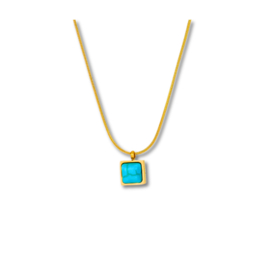 Gouden Ketting Turquoise Stone Square