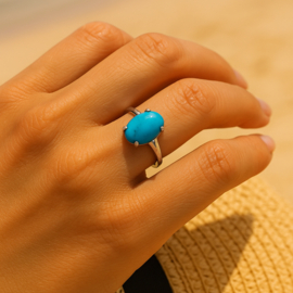 Ring Gemstone Marble Blauw