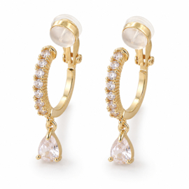Clip Oorbellen Met Druppel Strass Goudkleurig