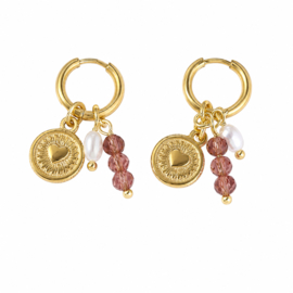 Boho Hart Bedel Oorbellen Roze