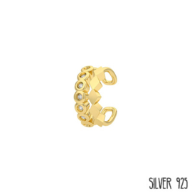 Ear Cuff Dubbel Steentjes en Ruit Goud