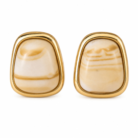 Goudkleurige Oorbellen Marmerlook Beige