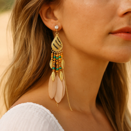 Clip oorbellen boho bruine veren