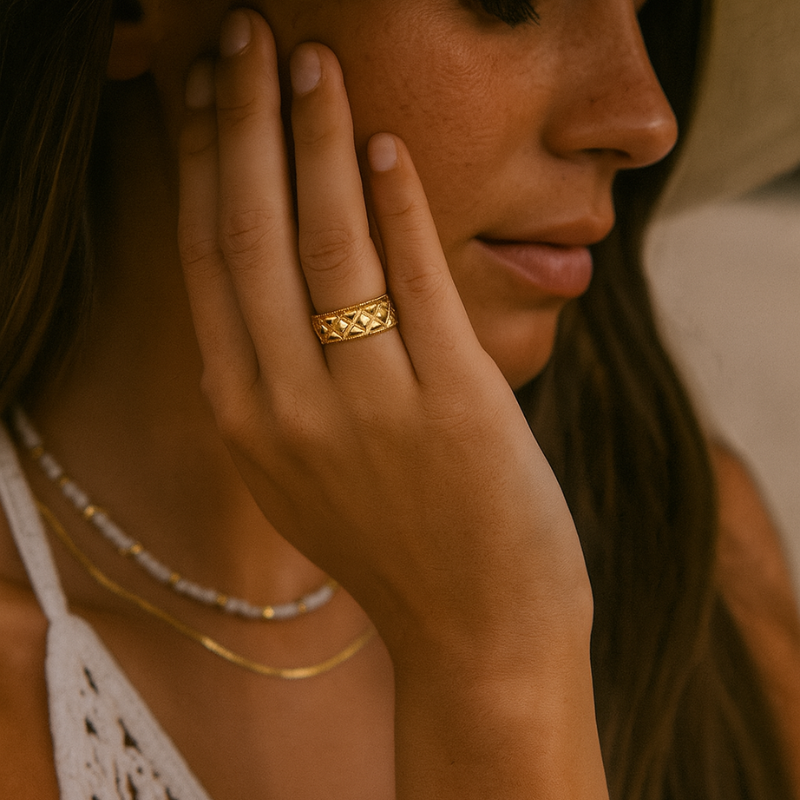 Verstelbare Ring Met Cross Patroon