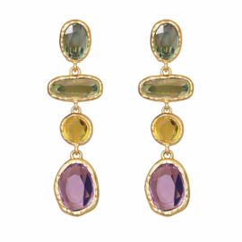Goudkleurige clipoorbellen met gekleurde stenen