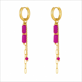 Statement oorbellen fuchsia kralen & chain