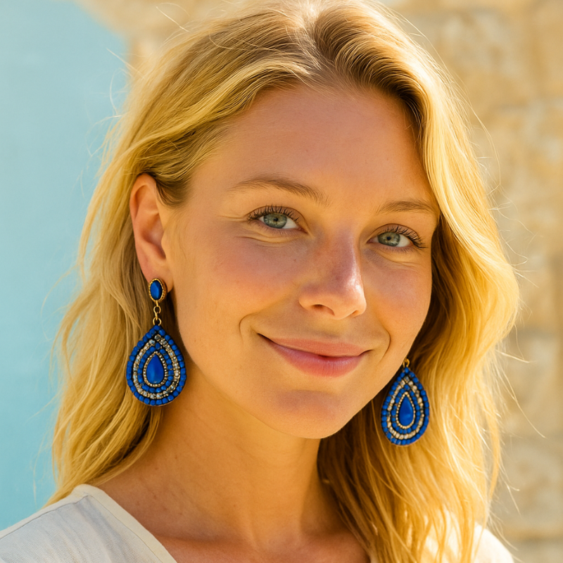 Statement Oorbellen Bohemian Stones Blauw