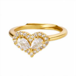 Hart Ring Strass Steentjes Goudkleurig