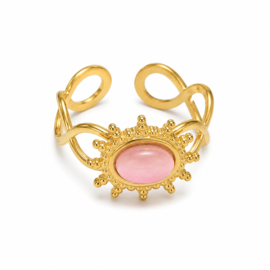 Verstelbare ring roze steen open design – zomers & stijlvol