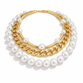 Goudkleurige Ketting met Parels & Schakel