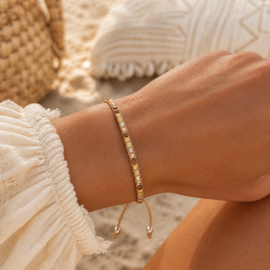 Verstelbaar armbandje mini beads beige