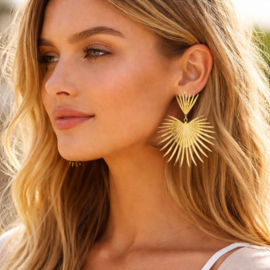 Goudkleurige Clip Oorbellen Sun Statement