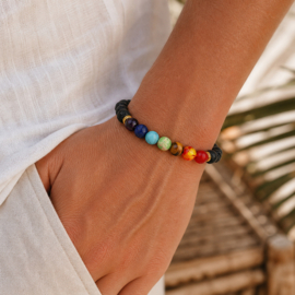 Zeven chakra's armband lavasteen