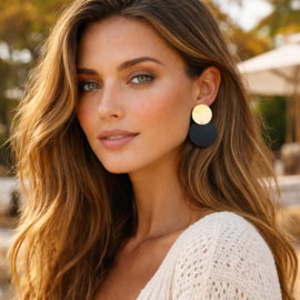 Goudkleurige zwarte ronde clipoorbellen