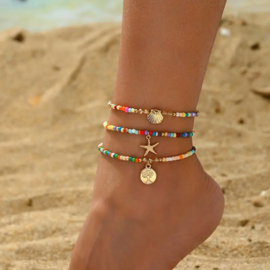 Boho Enkelbandenset met Goudkleurige Bedels