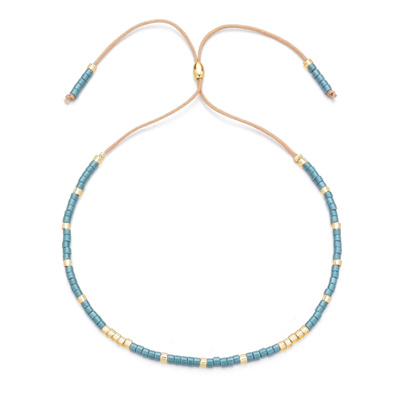 Verstelbaar armbandje mini beads blauw-goud