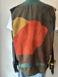 Vintage 80s Unisex Patchwork Suede Gilet