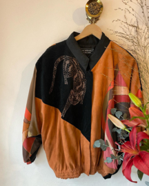 Vintage 80s Suède silk Leopard statement Jacket