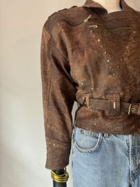 Vintage 1980s Brown leather Statement Jacket