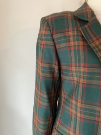 Vintage 80s green tartan wool blazer