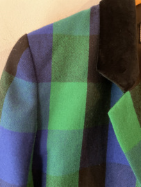 Vintage 80s wool tartan blue green blazer