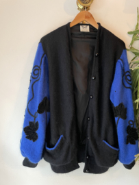 Vintage mohair black blue leafs cardigan