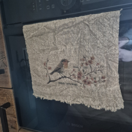 Shabby doek Roodborstje op tak (gekleurd)