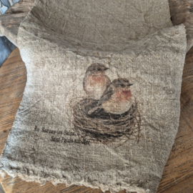 Shabby doek Roodborstjes in nest (gekleurd)