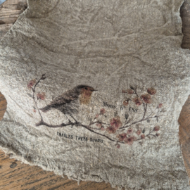 Shabby doek Roodborstje op tak (gekleurd)