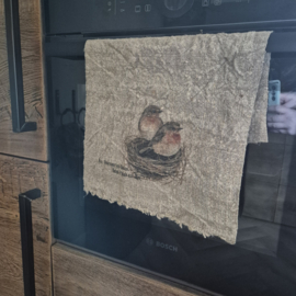 Shabby doek Roodborstjes in nest (gekleurd)
