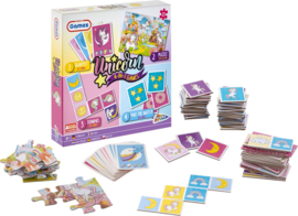 4-in-1 Kaartspellen voor Kinderen Unicorn  Kwartet - Memory - Domino - Puzzel  denkspel