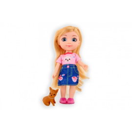 Pop little lily 16 cm met hond (Donker blauwe rok)