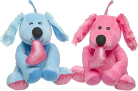Honden knuffel met hartje - Honden pluche Roze EN Blauw! -17cm - SET VAN 2