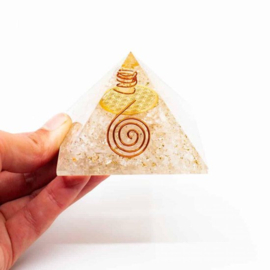 Orgone Piramide Bergkristal met Flower of Life (70 mm)