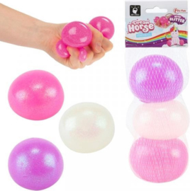 Stressbal Met Glitter Roze/wit 7 Cm 3 Stuks