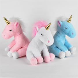 Eenhoorn zachte unicorn 25 cm gouden hoorn