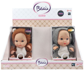 BEAU Babypop 23cm in berenpak met geluid ( wordt willekeurig geleverd)