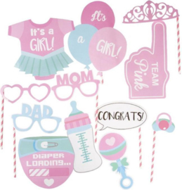 Photoprops Baby Meisje 12 delig - Baby Shower - Gender Reveal - Roze - It's a Girl
